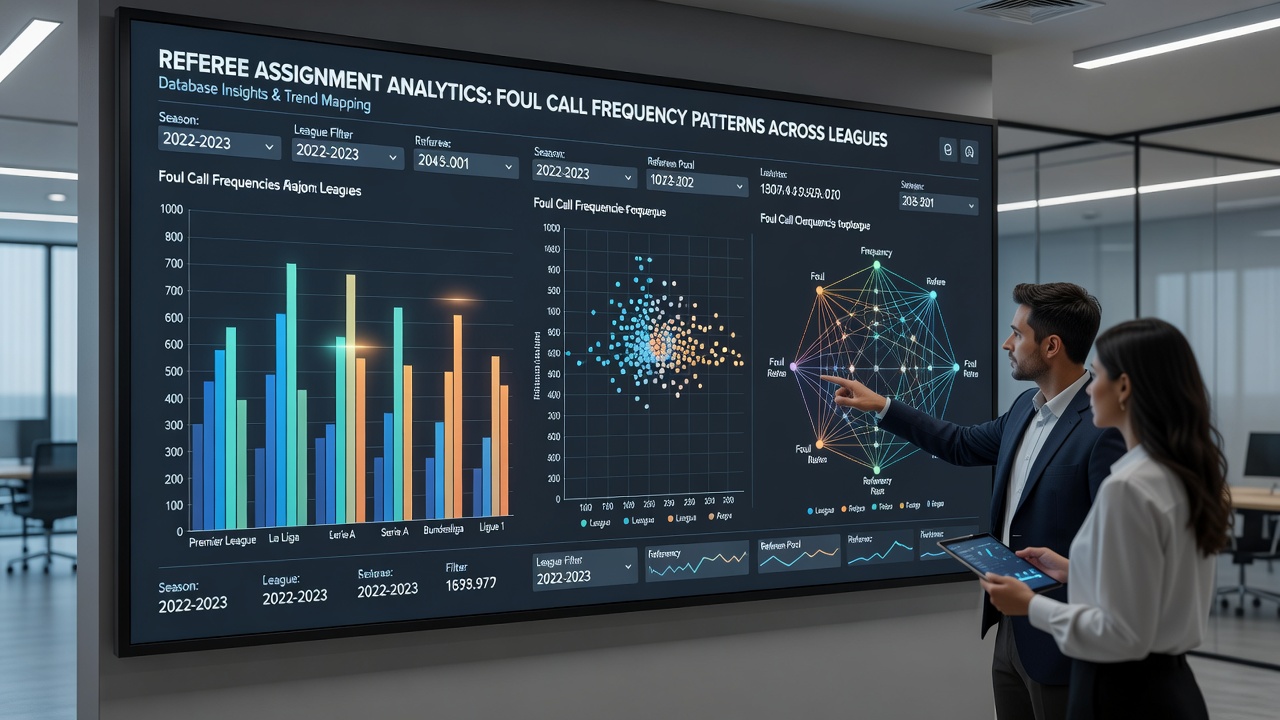 Analytics dashboard overlaying football referee statistics onto poker probability distribution graphs
